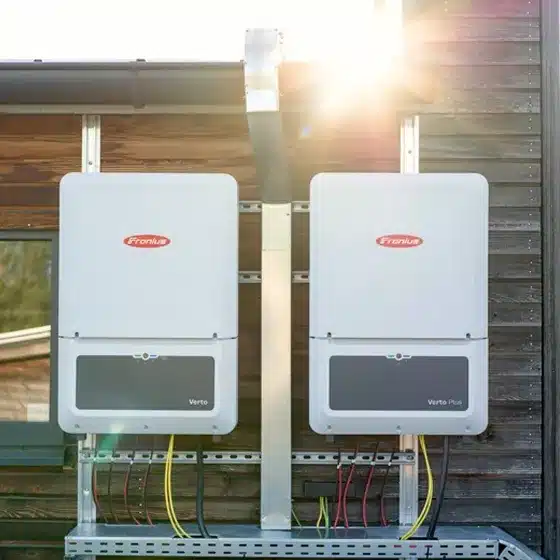 Fronius Verto Plus hybrid inverters installed for a solar energy system.